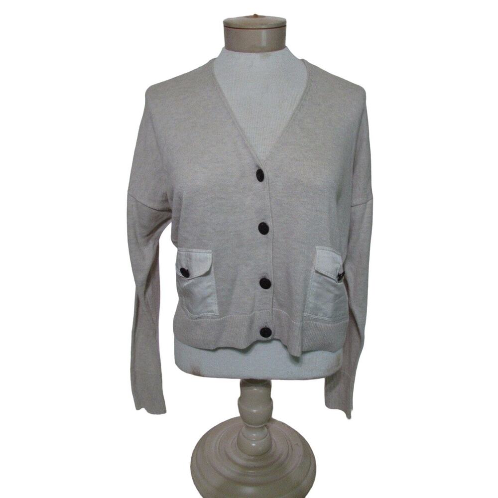Fossil women's size small cardigan sweater button up light tan short crop